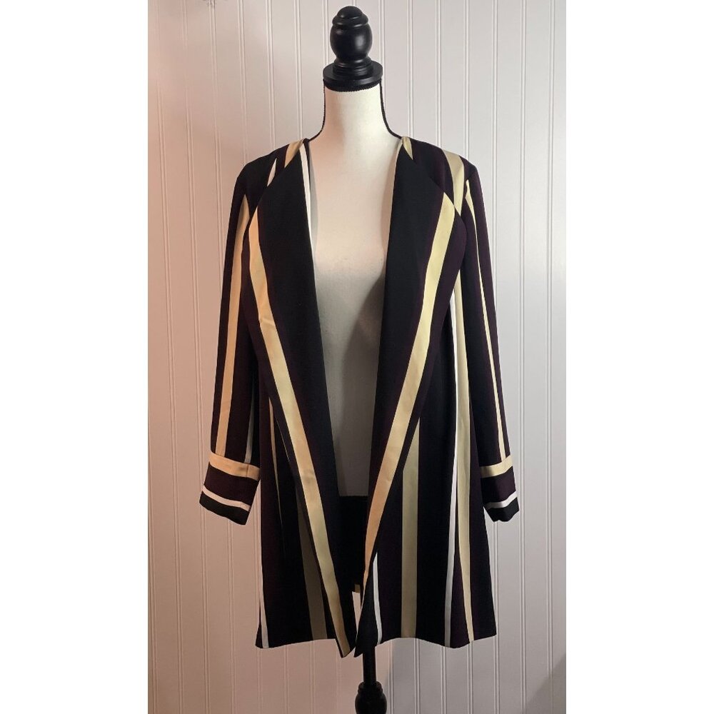 Chicos Womens Striped Open Front Blazer Jacket 2P Polyester